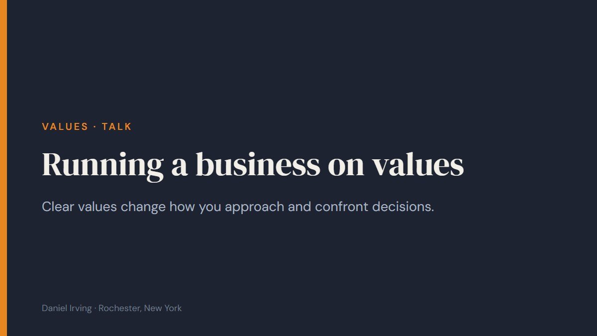Talk cover: Running a business on values